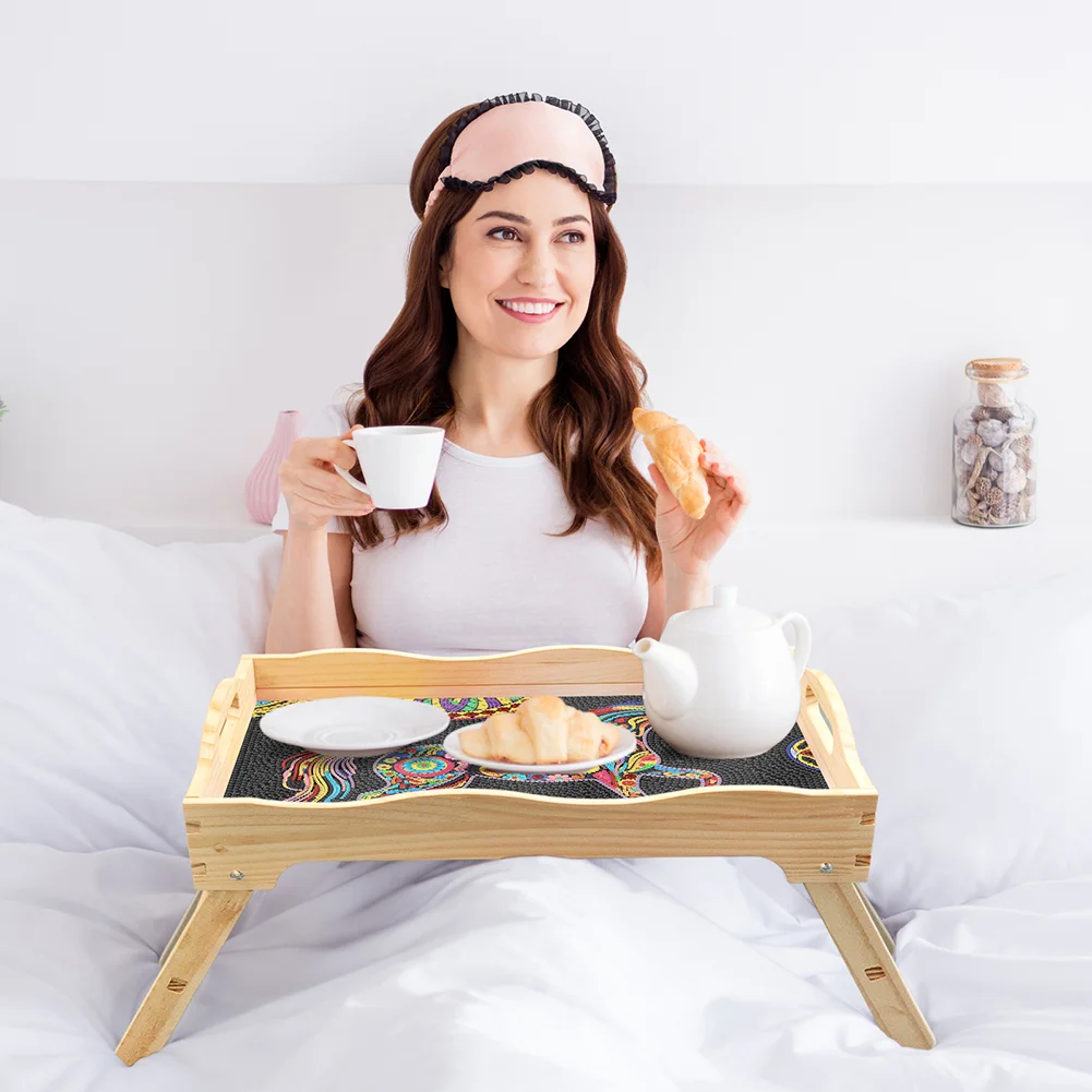 DIY Horse Wooden Diamond Painting Dinning Table Tray with Handle for Serving Food