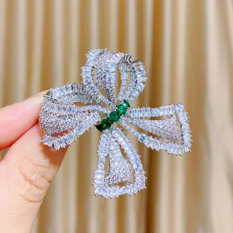 Sweet Pin Bow Knot Copper Inlay Zircon Women's Brooches