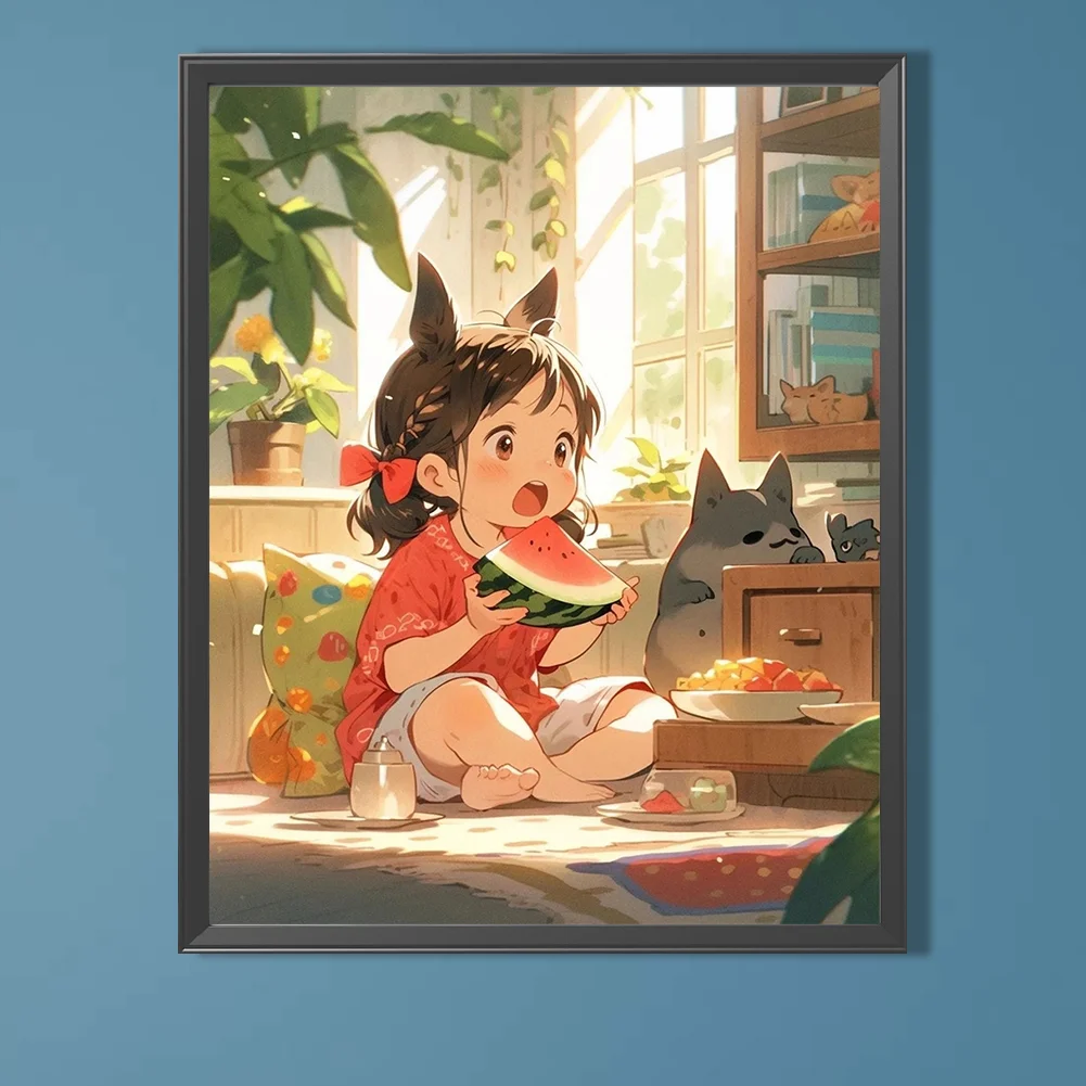 Diamond Painting - Full Round Drill - Child Eating Watermelon(Canvas|40*50cm)