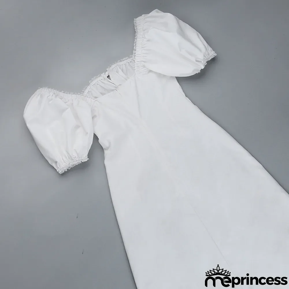 Square collar puff sleeve lace lace dress women palace style fashion slim dress