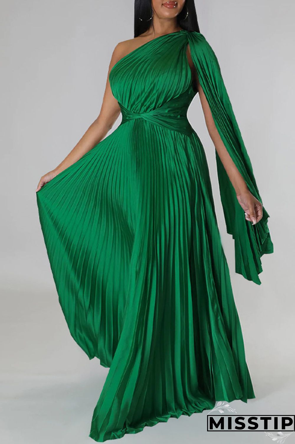 Colorful Blue Elegant Solid Patchwork Fold Oblique Collar Straight Dresses