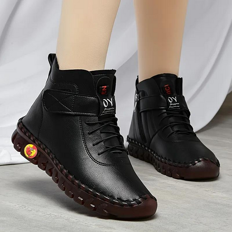 Orthopedic Shoes for Women Comfortable Flat Sewing Warm Leather Ankle Boots