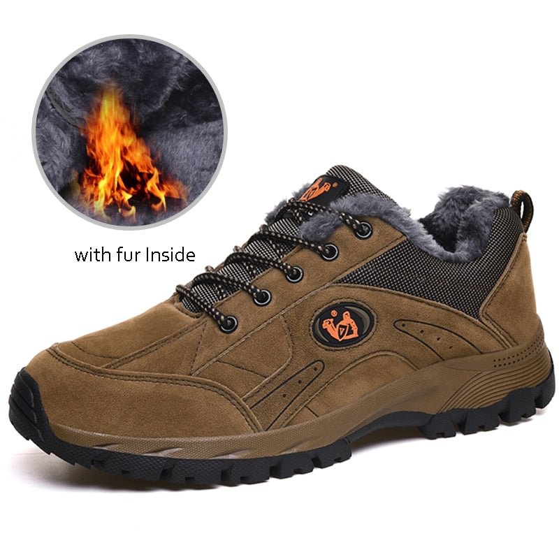 Winter Outdoor Hiking Shoes For Male Adult Fashion plush warm Cow Suede Man Casual Men Shoes Walking Footwear Sneakers Men