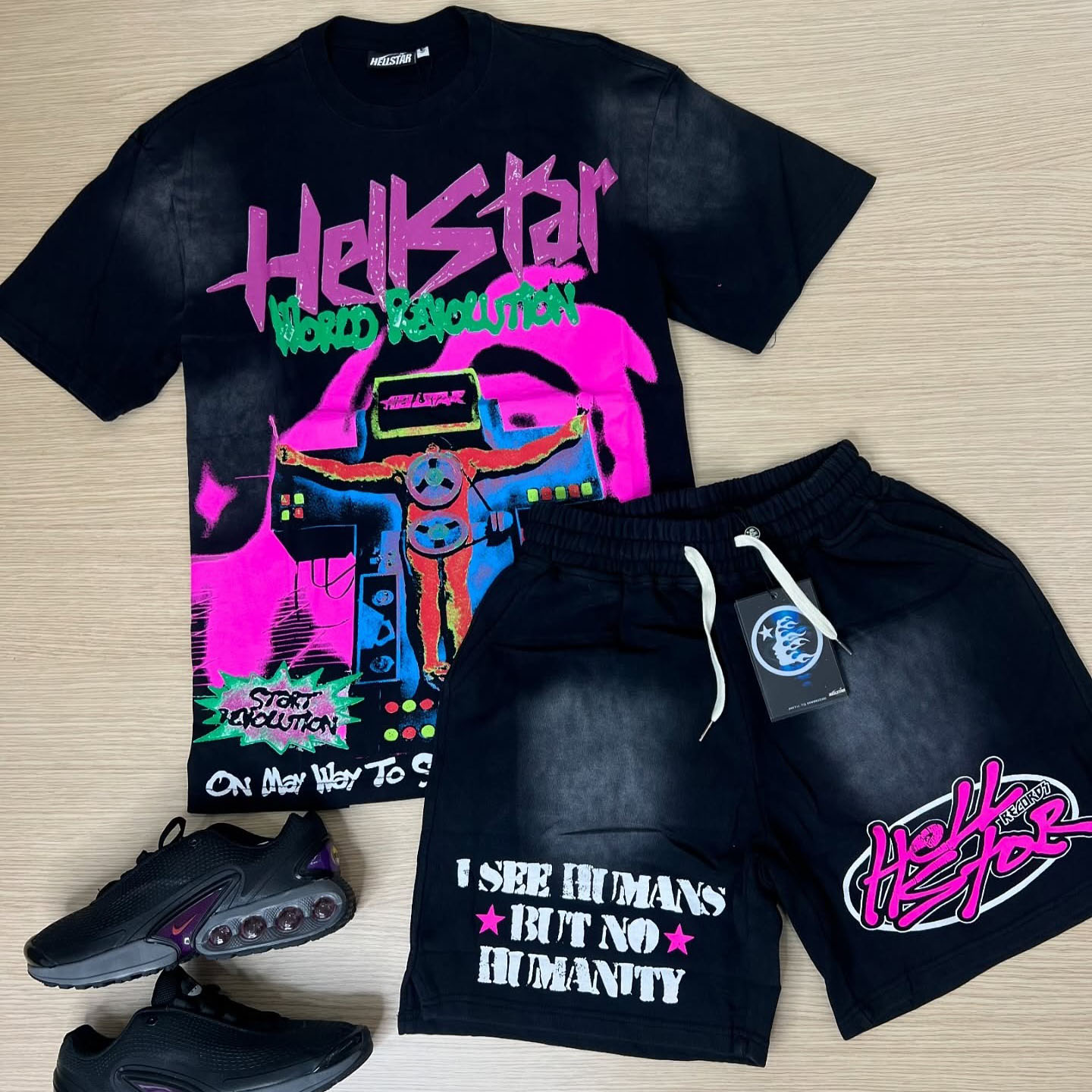 Hellstar Color Mechanical Graffiti T-Shirt And Shorts Co-Ord