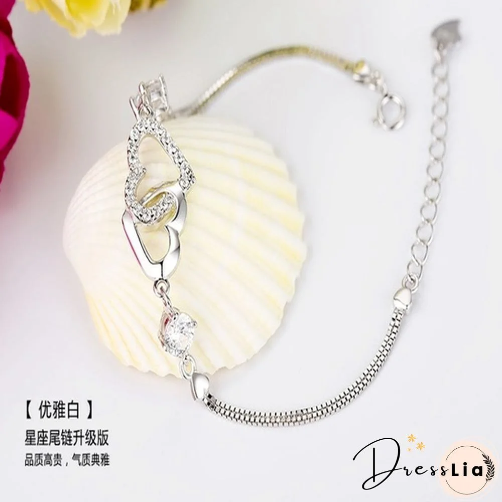 925 Silver Ladies Natural Amethyst Heart-shaped Bracelet Fashion Micro-inlaid Hollow Heart-shaped Zircon Bracelet