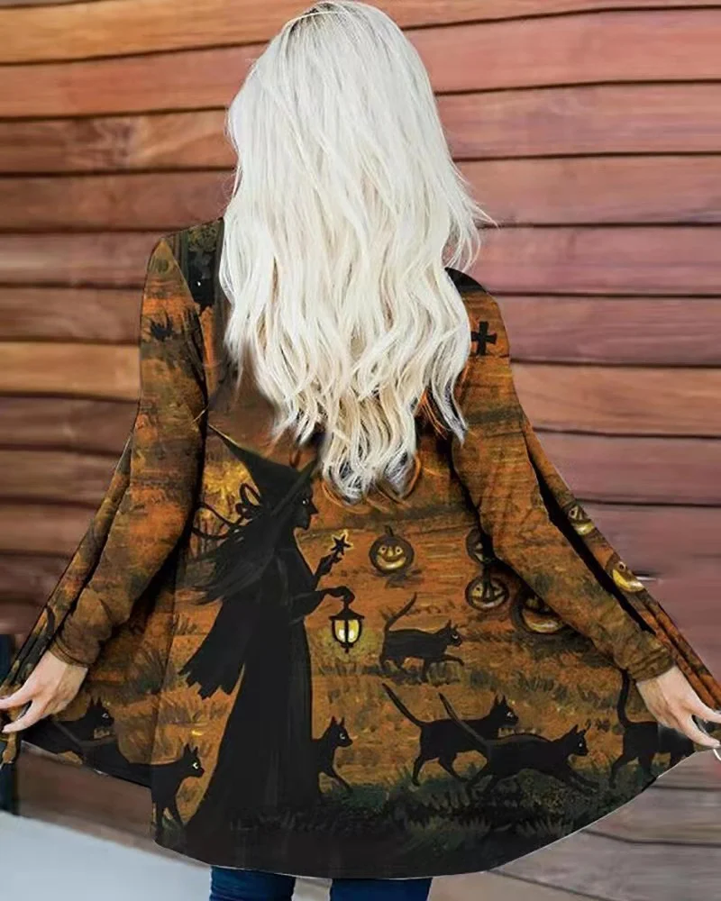 Halloween Printed Women's Long Sleeve Cardigan