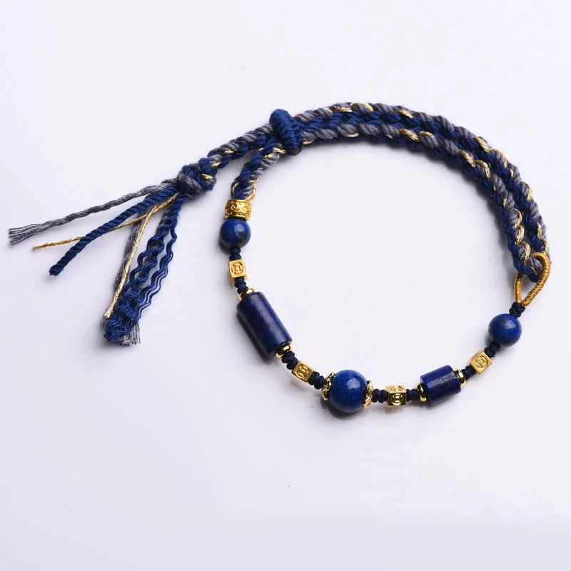 Handmade Natural Lazurite Bead Positive Rope Bracelet