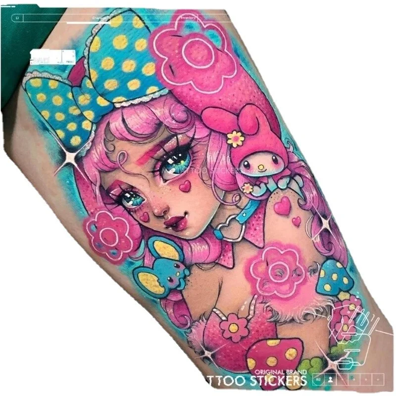 5 Pieces Girl Rabbit Cute Pink Girl Heart Color Flower Arm Tattoo Stickers Tatuagem Tempor&aacute;ria Feminina Sexy Tatuaggi Temporanei