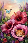 Luxury AB Velvet Diamond Painting Kit - Flowers and Cat