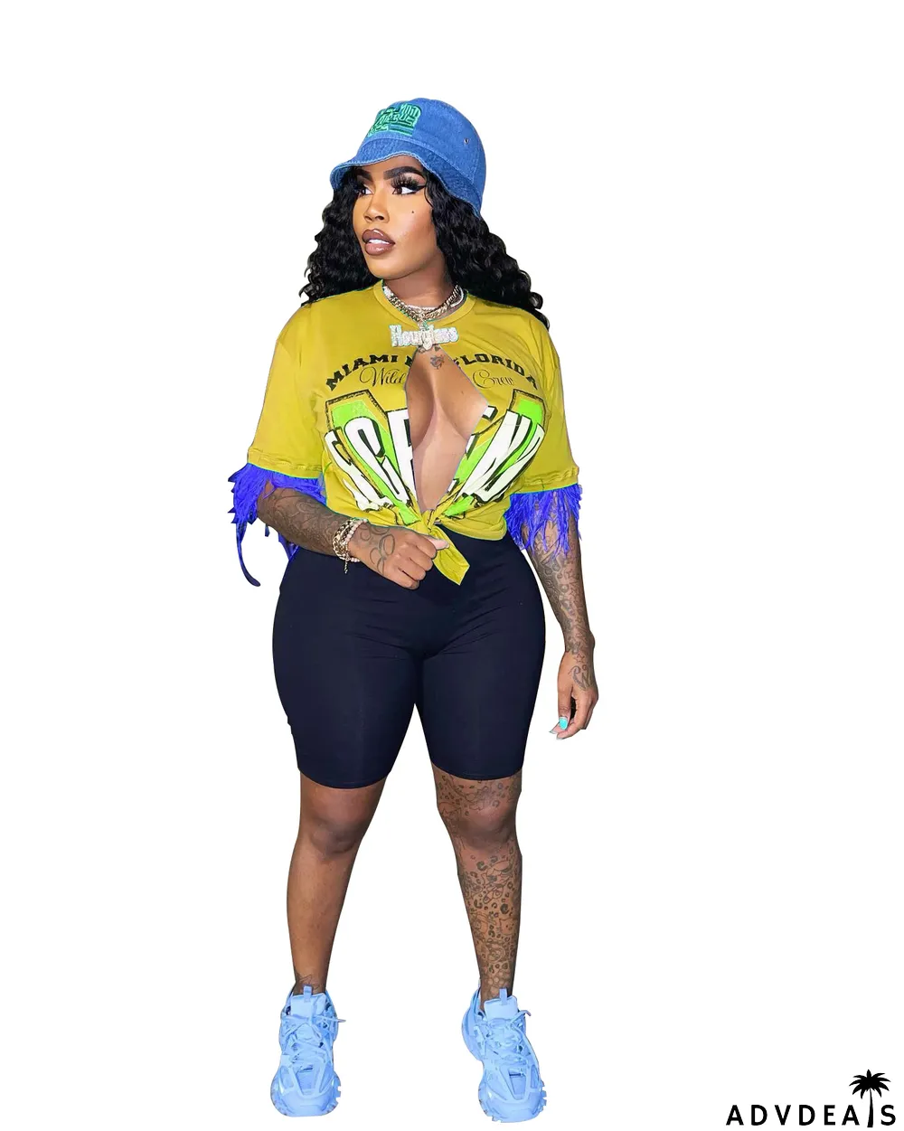 Print Cardigan Fur Short Sleeve T-shirt Fitted Shorts Two Piece Set