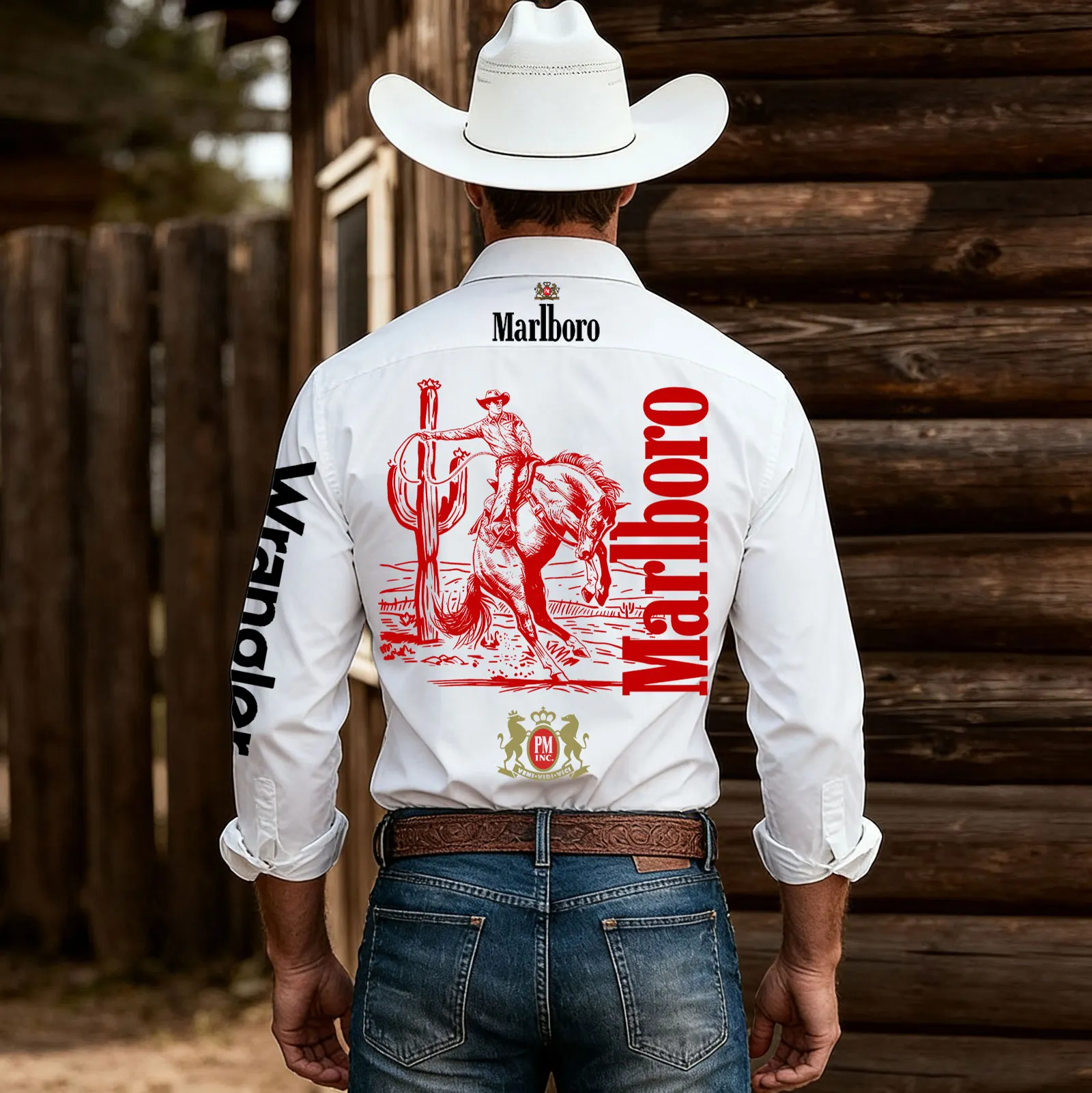 Cotton Western Shirt With Cowboy Graphic Print For Men