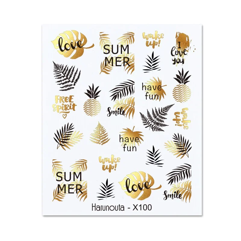 1 Sheet Flower Leaf Tree Green 3D Bronzing Nail Art Stickers Black White Sliders Summer DIY Decals for Nail Art Decoration