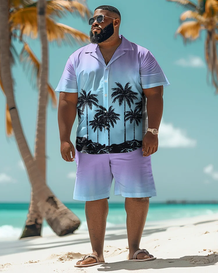 Men's Plus Size Hawaiian Gradient Floral Print Shirt Shorts Suit