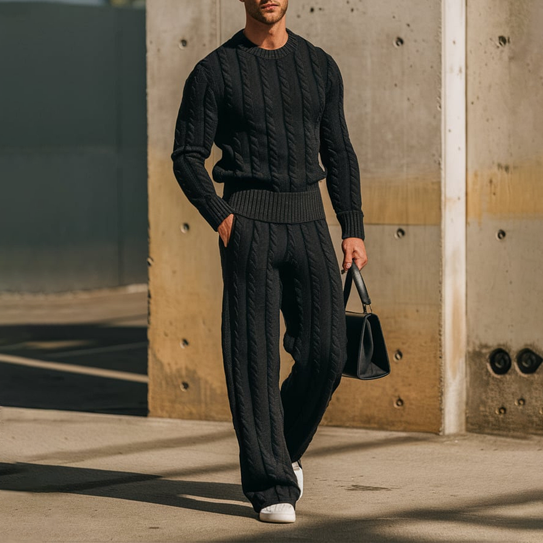 Men's Knitted Crew Neck Pullover Suit-inspireuse