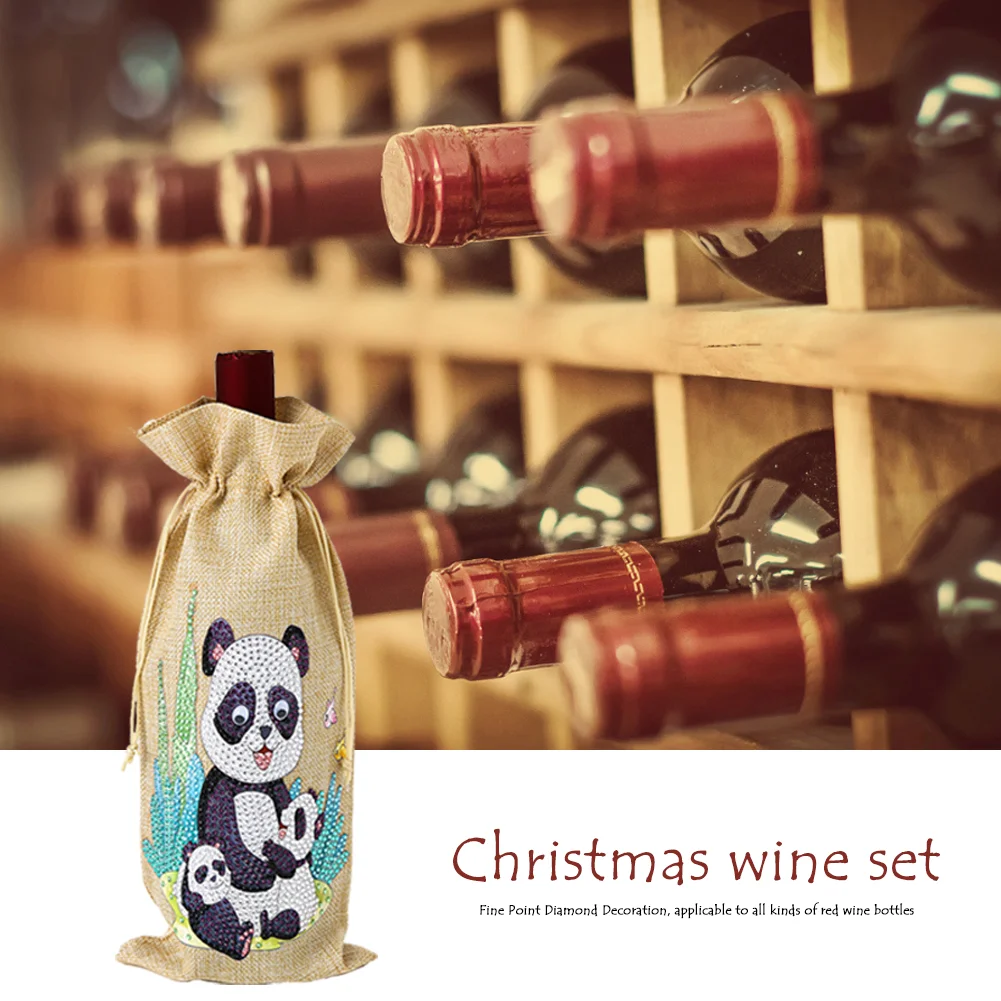 DIY Diamond Painting Xmas Wine Bottle Bag - Panda