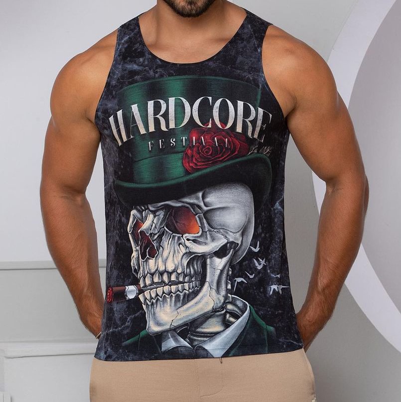 Summer Men's Skull Print Tank Top Casual Breathable Sleeveless Vest T-Shirt