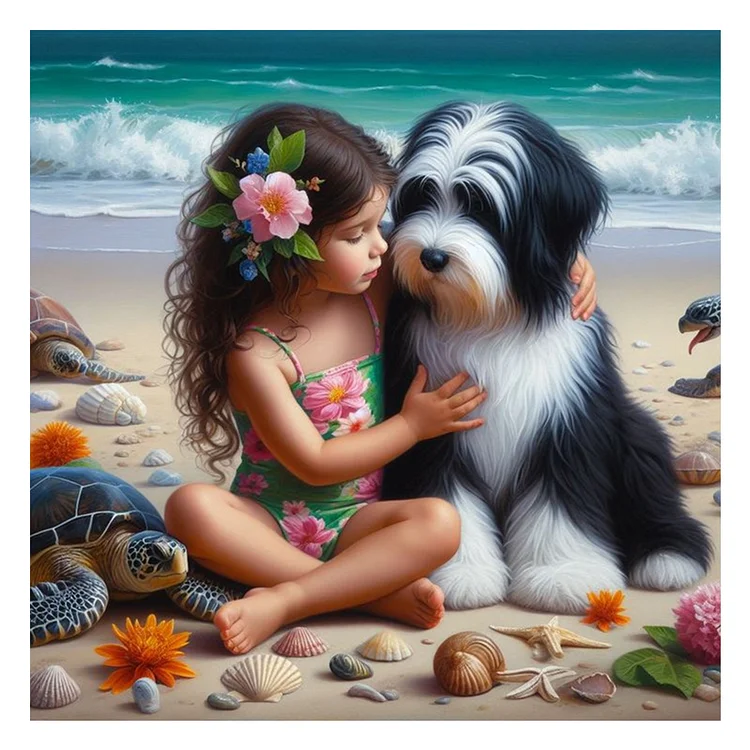 Full Round Diamond Painting - Cute Puppy And Big Eyes Girl 30*30CM