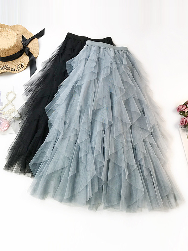 Solid Color Irregular Tiered Gauze Skirt - Stylish and Chic