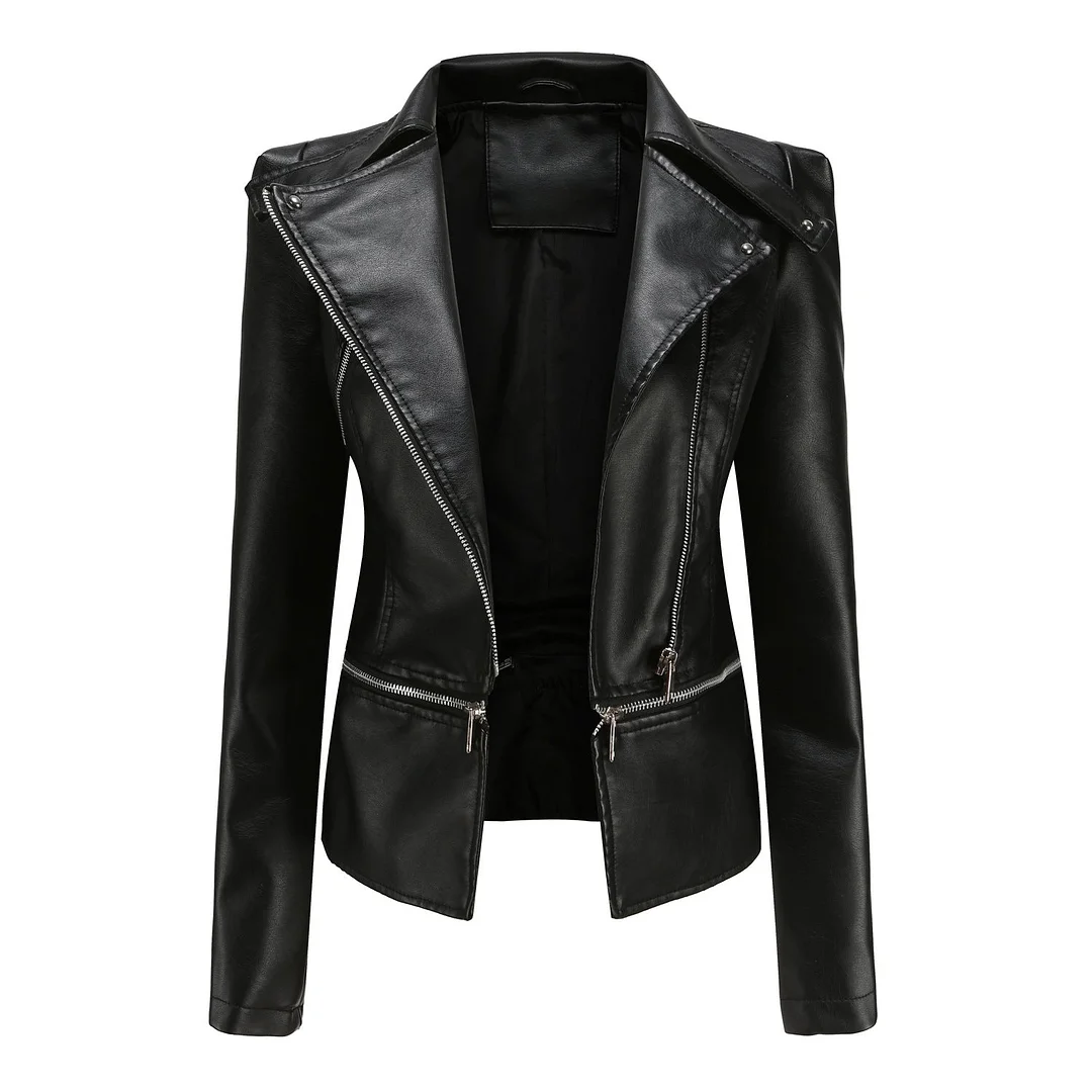 Woman Zipper Detachable Leather Jacket