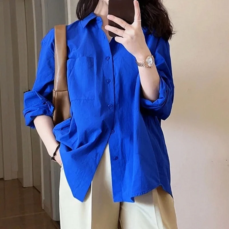 Athvotar Athvotar Shirt Women Spring And Autumn 2025 New Design Sense Of Small Solid Casual Folding Long-Sleeved Shirt Coat Top