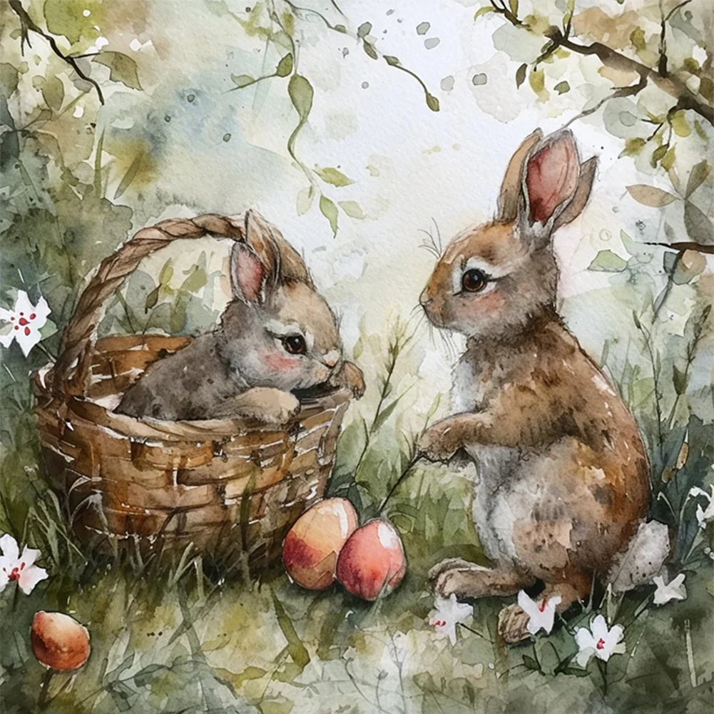 11CT Full Stamped Cross Stitch - Rabbit Playing In Grass(Canvas|50*50CM)