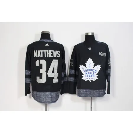 Men's  Toronto Maple Leafs #34 Auston Matthews Black 1917-2017 100th Anniversary Stitched NHL Jersey