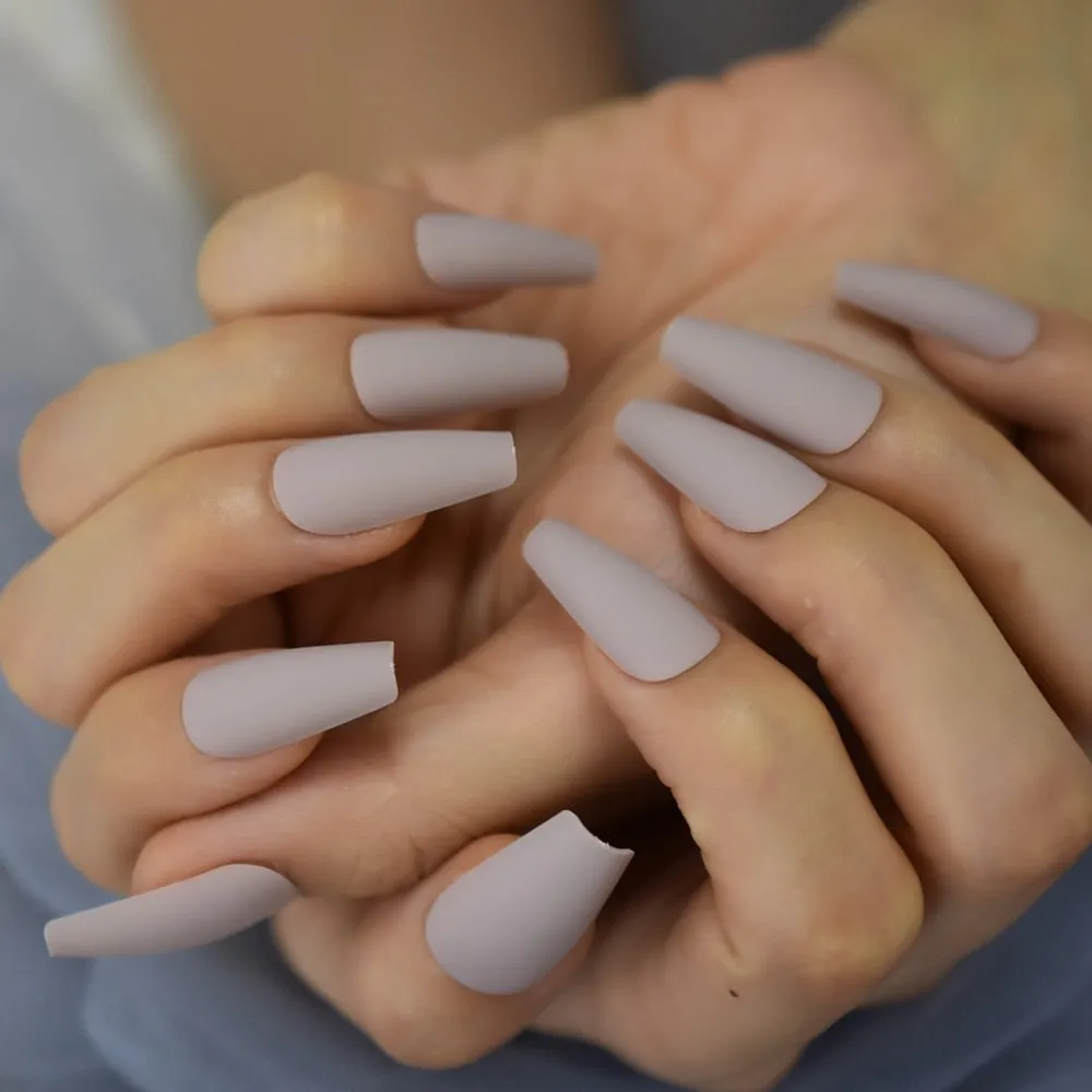 EchiQ Frosted Fake Nails Black Long Size Matt Faux Ongles Ballerina Press On Nails Square Manicure Tips-Nail Inspo