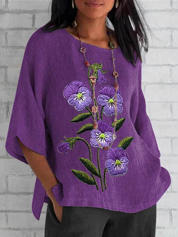 Comstylish Women's Purple Flower Casual Top