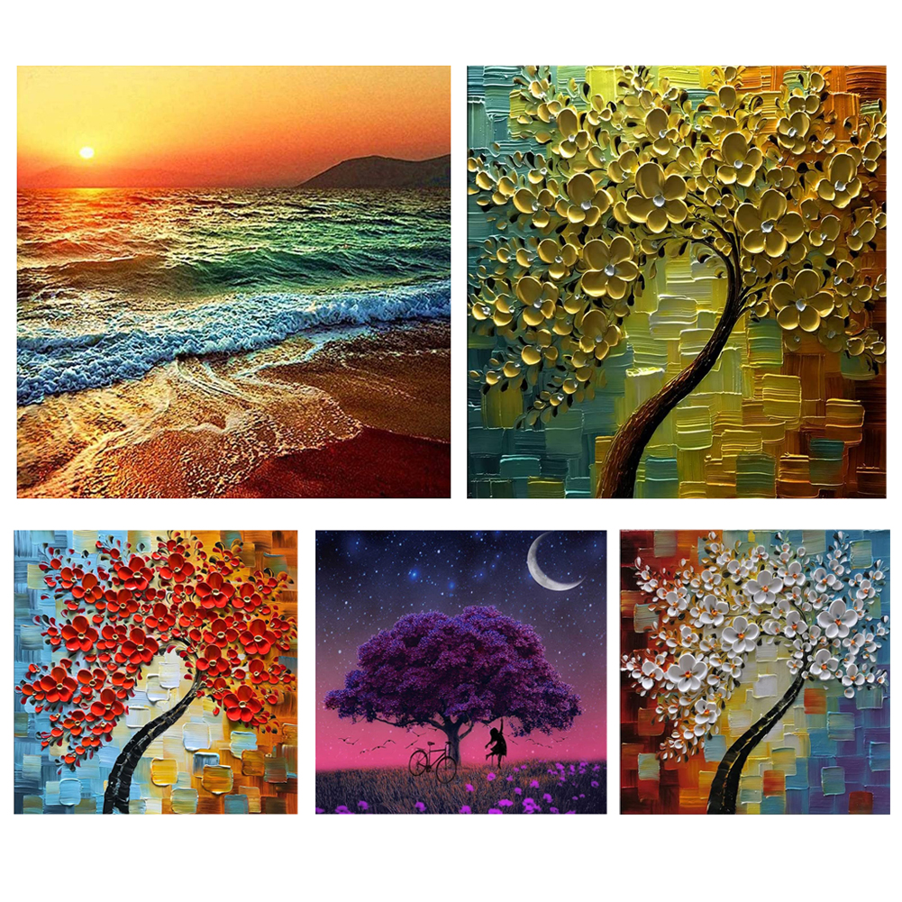 Tree Beach Stamped Cross Stitch Kits 3-Strand 11CT Embroidery DIY Set Craft