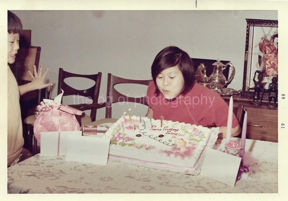 Birthday Wish FOUND Photo Poster paintingGRAPH Color CAKE Original Snapshot VINTAGE 13 16 V