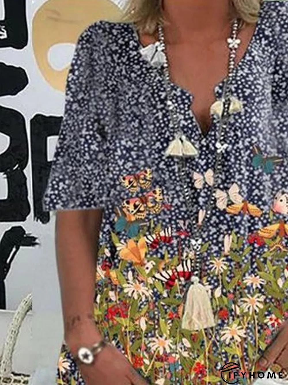 Large size floral blouse with short sleeves | IFYHOME