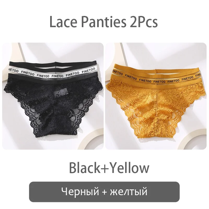 FINETOO 2Pcs Lace Panties Women Sexy Transparent Briefs Low Waist Floral Underwear Fashion Ladies Underpants L-2XL Girl Lingerie