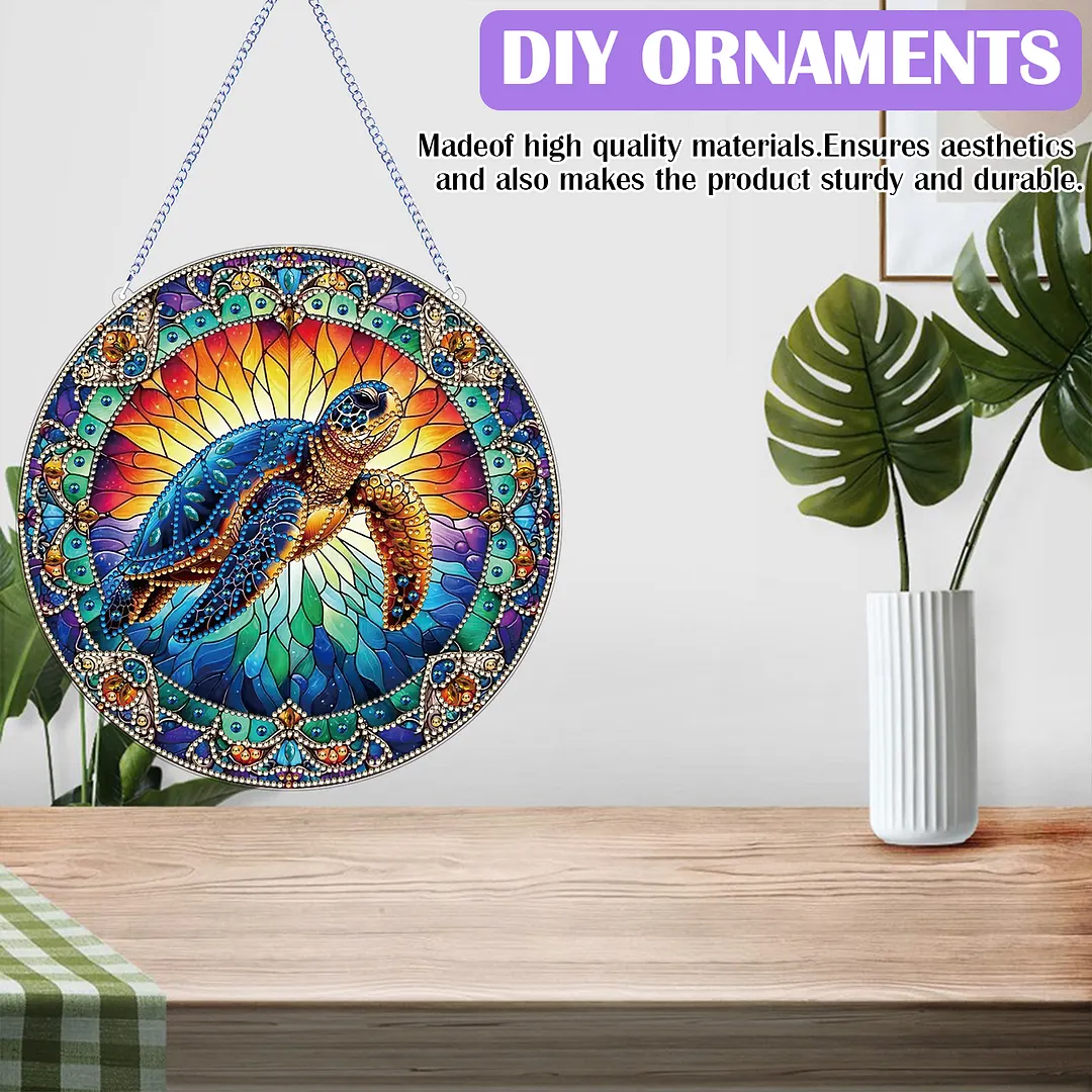 2D Flat DIY Stained Glass Turtle Suncatcher Diamond Painting Art Pendant
