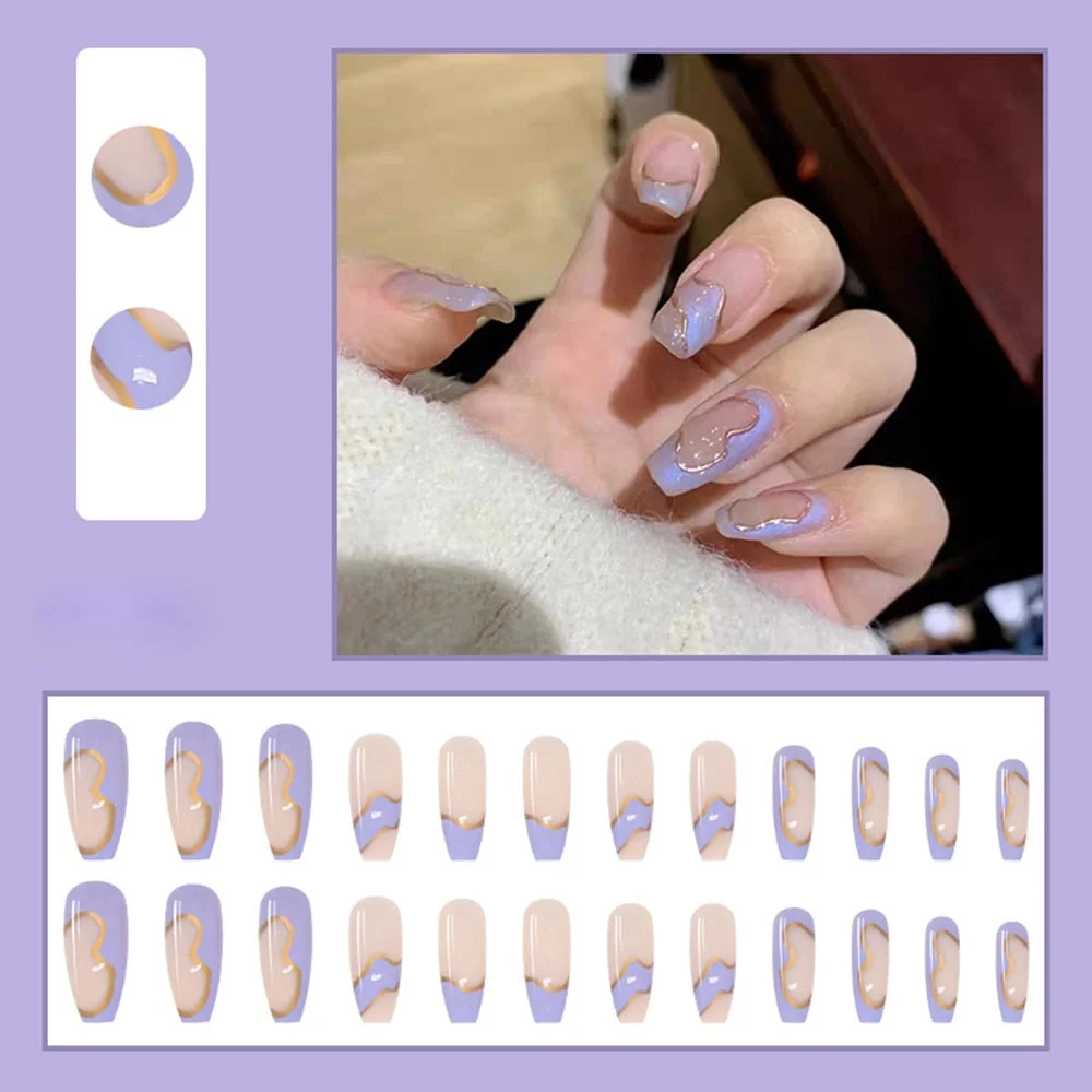 Press On Nails Light Purple Irregular Color False Nails Detachable Wearable Ballerina Fake Nails Full Cover Nail Tips With Glue