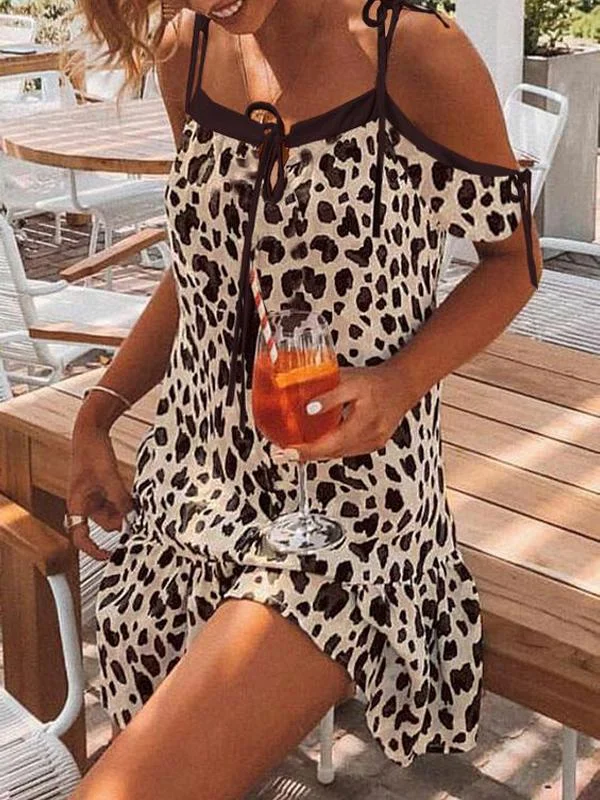 Casual leopard print pullover short sling dress