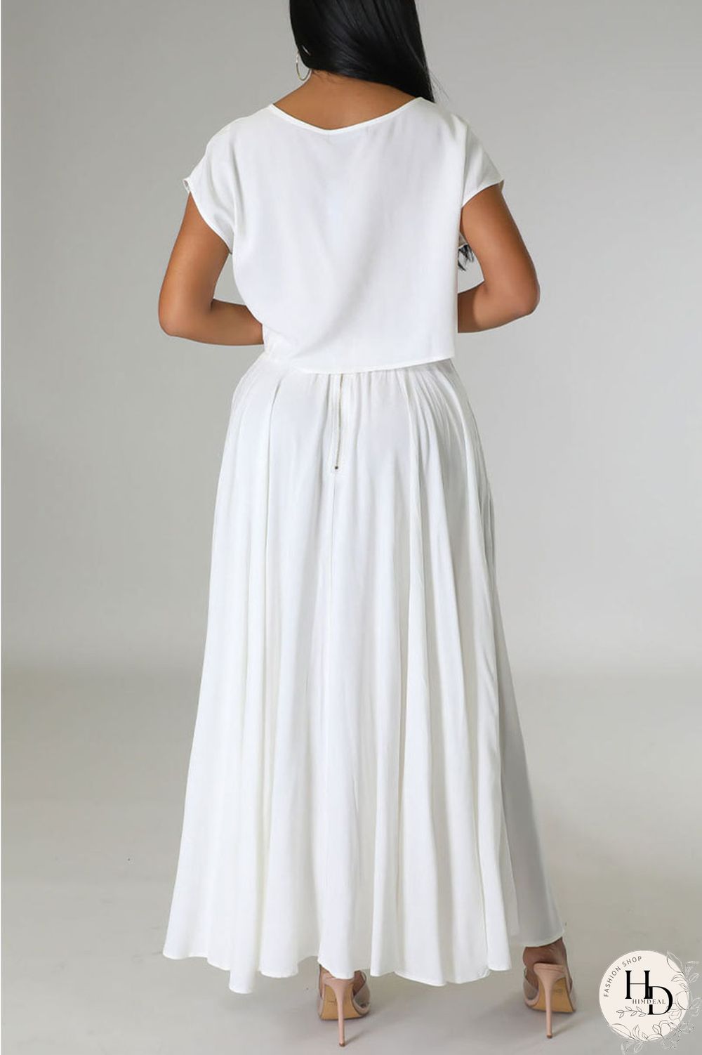 White Casual Solid Patchwork O Neck Short Sleeve Two Pieces