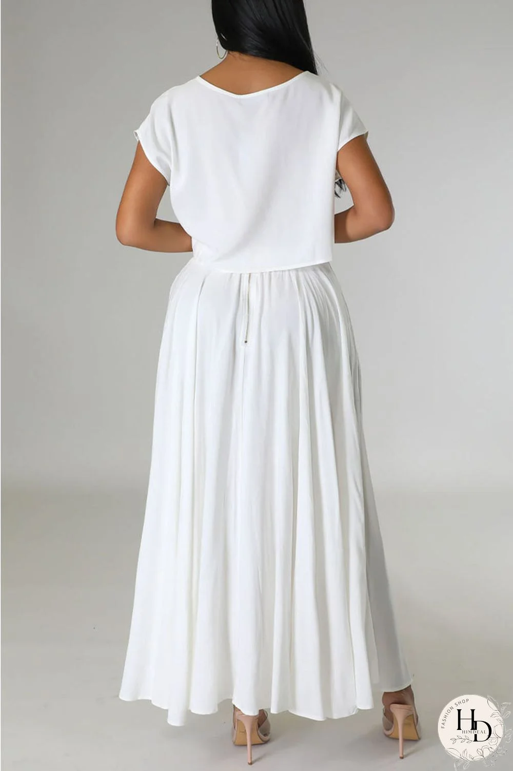 White Casual Solid Patchwork O Neck Short Sleeve Two Pieces