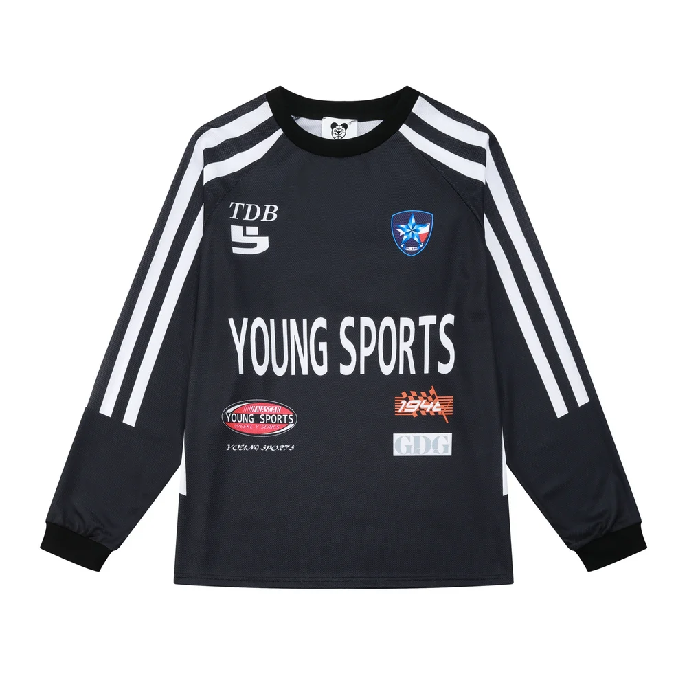 Abebey-Retro Contrast Color Sports Baseball TShirts for Men and Women Pullover Breathable Mesh Long Sleeve Tees Oversized Loose T-shirt