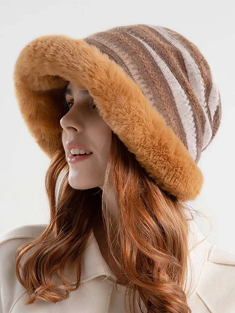 Women Winter Knitted Wool Liner Hat-Orange