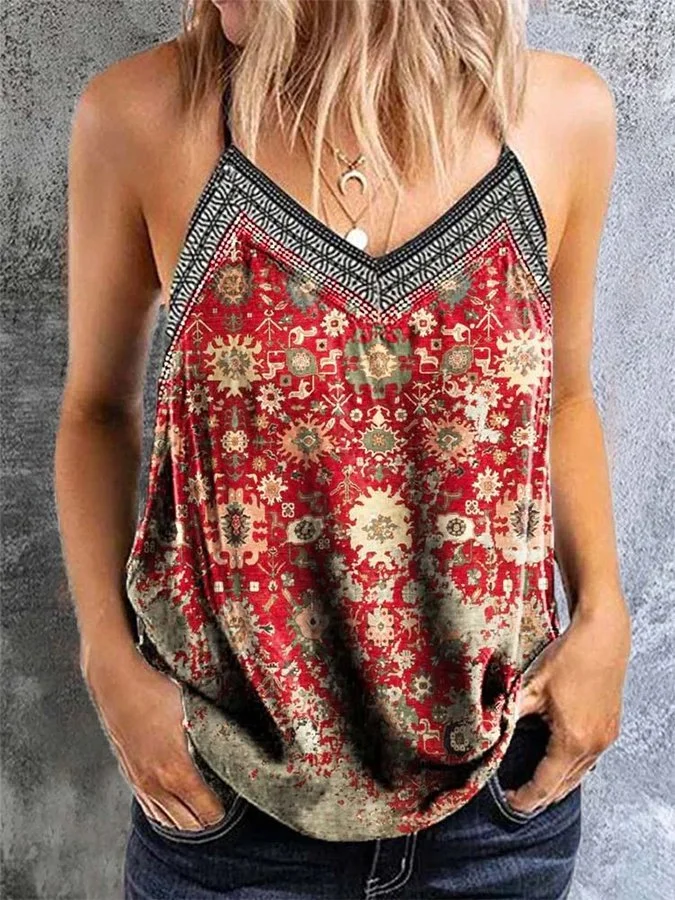 Women's Vintage Ethnic Print Sling Top