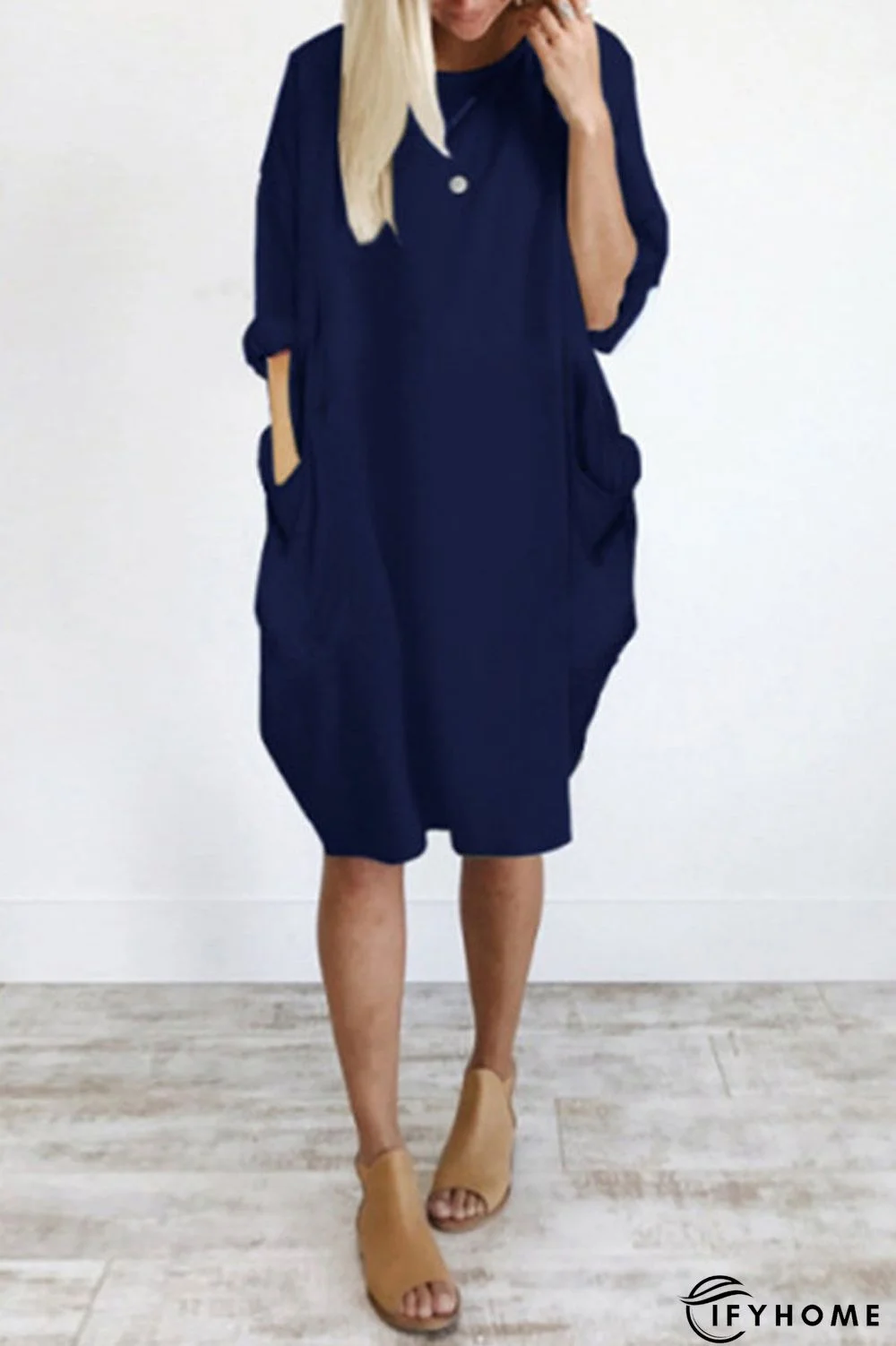 Plus Size Pocket Short Sleeve Midi Dress | IFYHOME