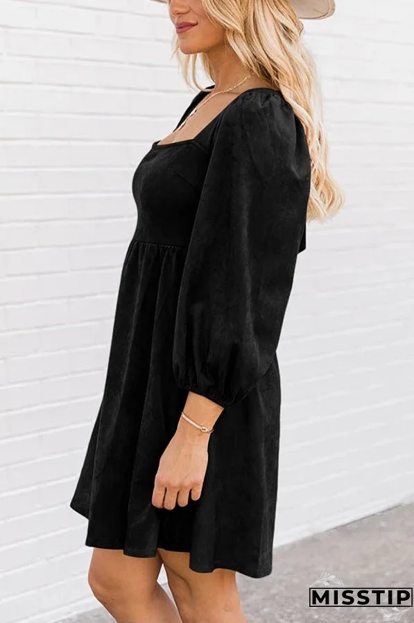 Washed Square Neck High Waist Flared Short Dress