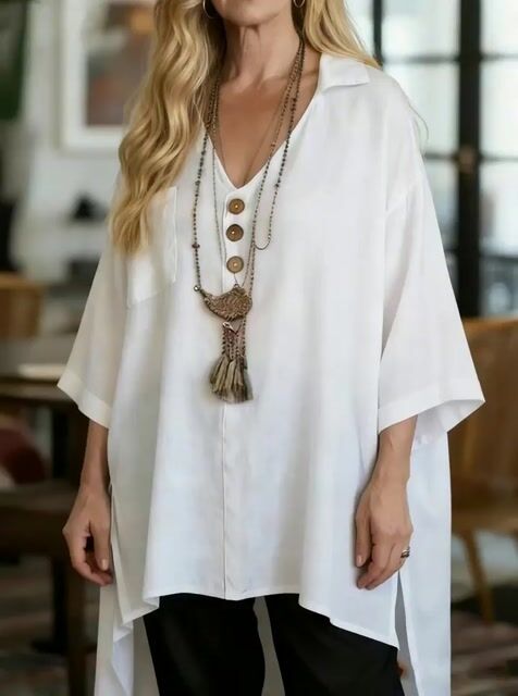 Women's Casual Loose-Fitting Button-Down T-Shirt 