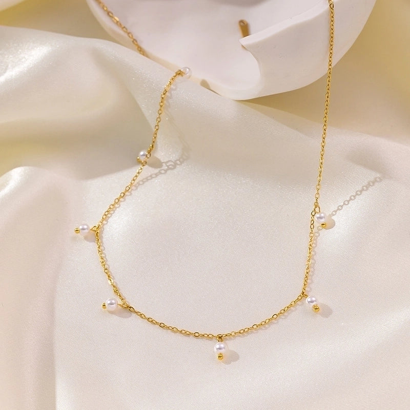 One  Style 18K Real Gold Stainless Steel Small Bead Tassel Necklace