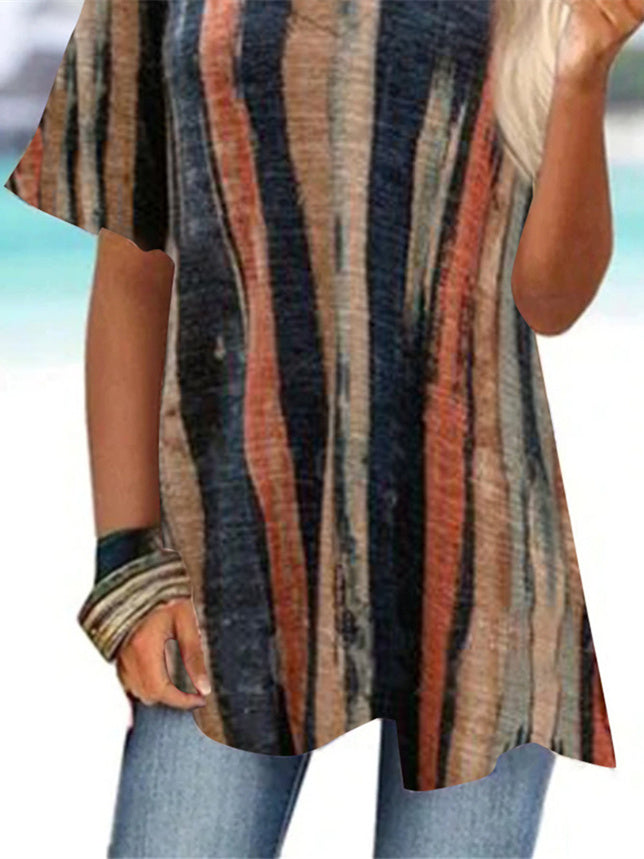 Women Half Sleeve V-neck Solid Color Dress