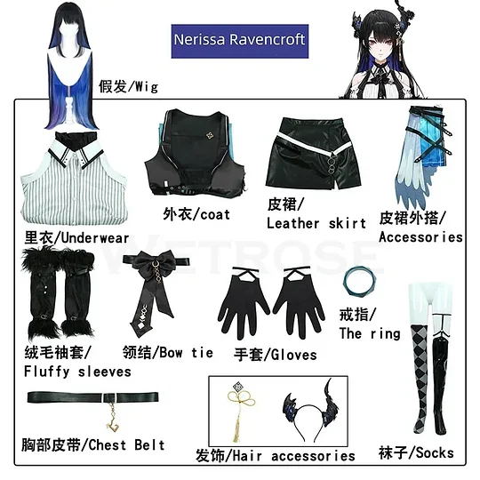 [Wetrose] In Stock Nerissa Ravencroft Hololive EN Vtuber Cosplay Costume Wig Full Set