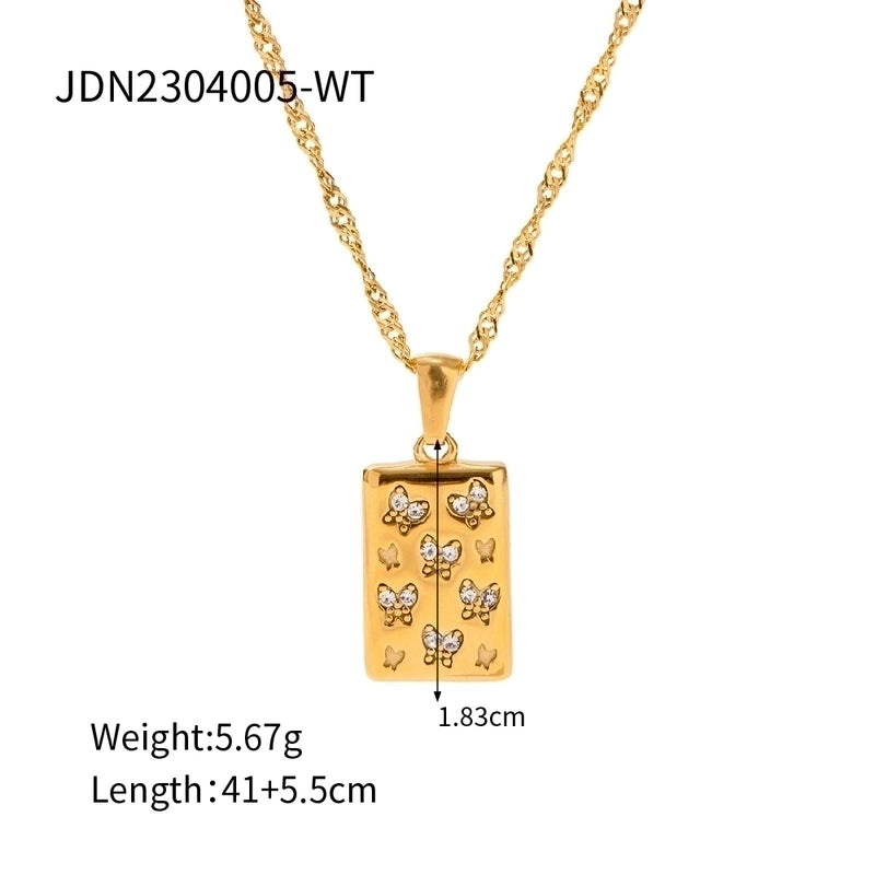 IG Style Butterfly 304 Stainless Steel Rhinestones 18K Gold Plated Inlay Earrings Necklace