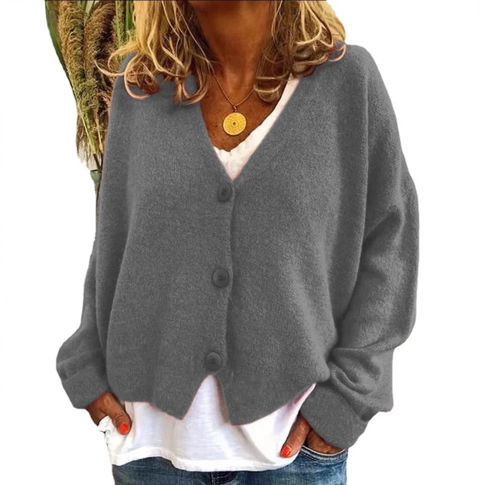 Wongn Wongn And Winter Women's Sweater Cardigan Pure Color Long Sleeve V Neck Sweater Women