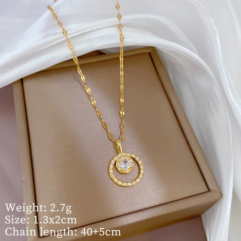 Copper Micro-Inlaid Heart Fashion Gorgeous Full Diamond Necklace Women’S Versatile Clavicle Chain Titanium Steel