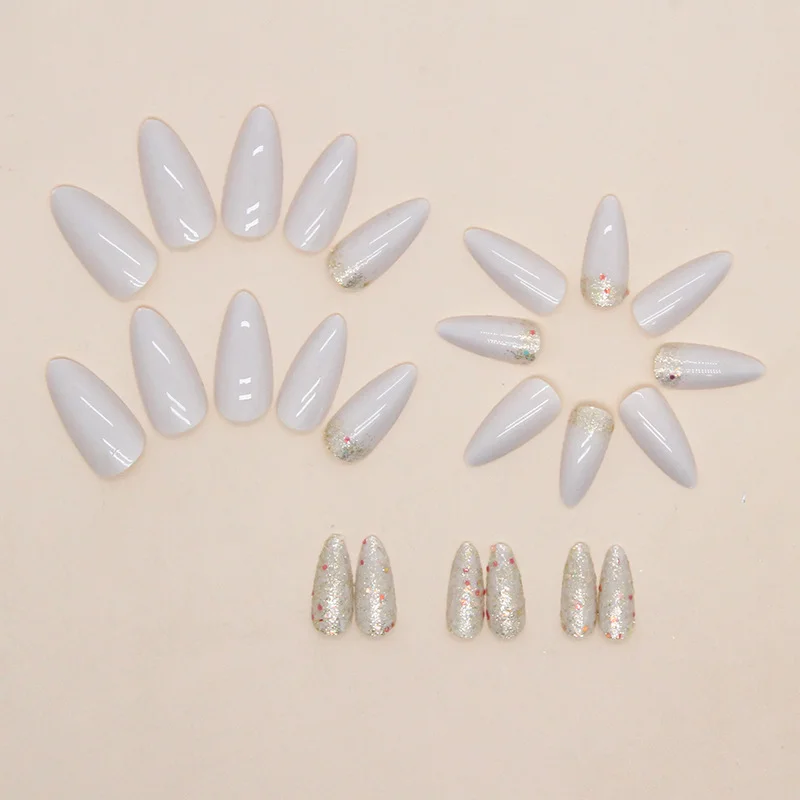 Churchf Churchf Head Almond Nail Ins Wind Sweet Sister Pure Desire To Burst Shiny Slices Fake Nails Fashion Versatile Champagne Beauty Nail Piece